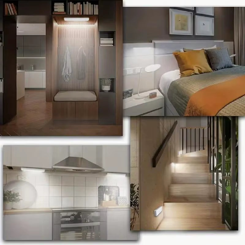 Wireless Motion-Sensor LED Light Bar, Rechargeable Magnetic Night Light Corridor Kitchen Cabinet Stairs Hallway Wardrobe