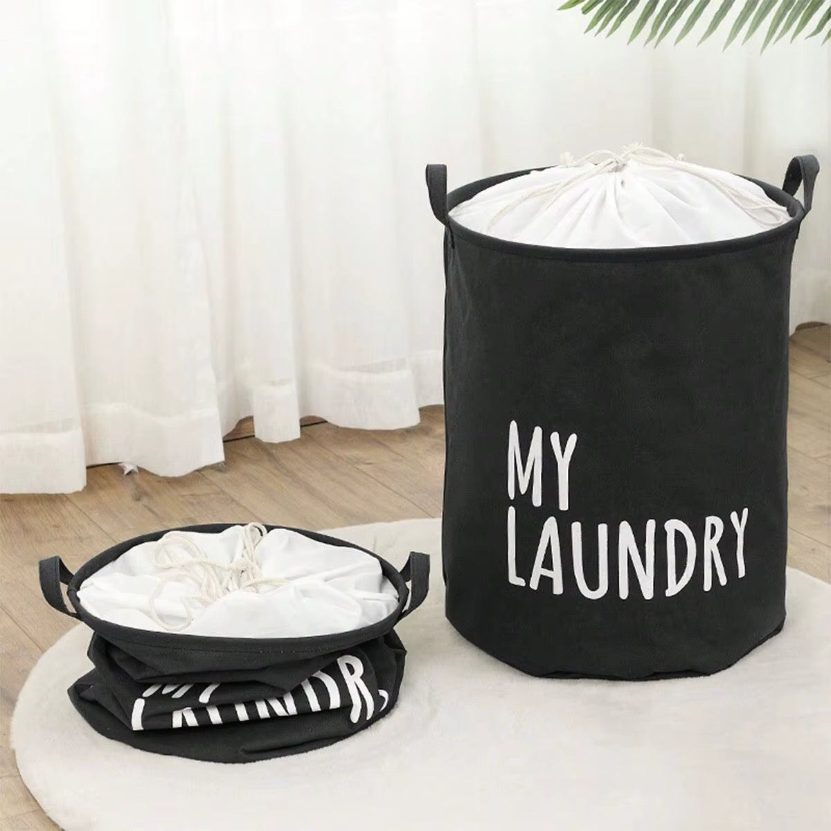 1Pc-Foldable Drawstring Laundry Basket Large Capacity Waterproof Clothes Storage Basket for Home Bathroom Children'S Toy Organiz