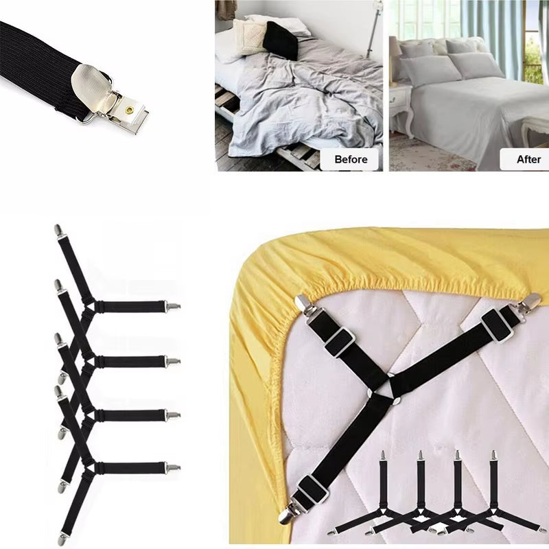 4Pcs/Lot Bed Sheet Fasteners Holder Gadgets for Bed Sheet Organizer Mattress Cover Clip for Home Elastic Straps Adjustable Clips