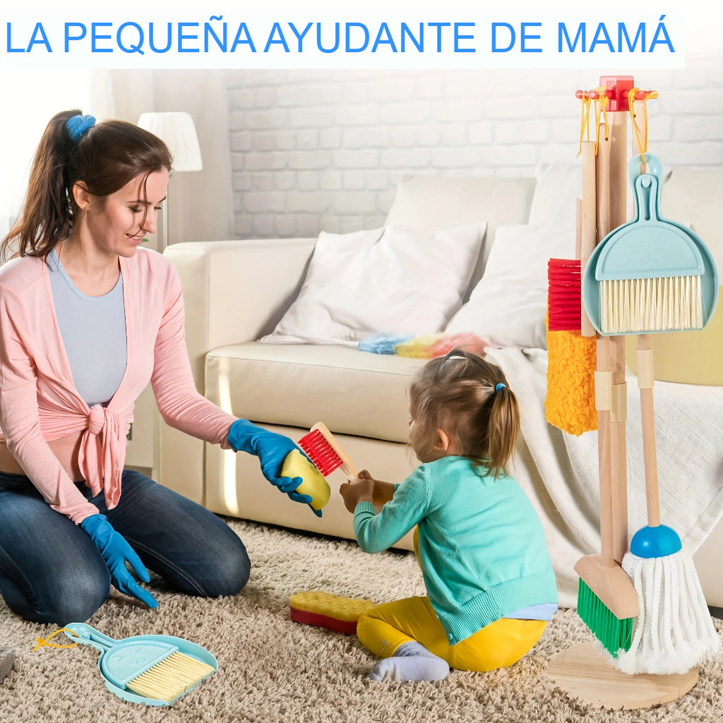 Juego de Limpieza de Madera para Niños – Set de 8 Piezas Montessori con Escoba y Trapeador